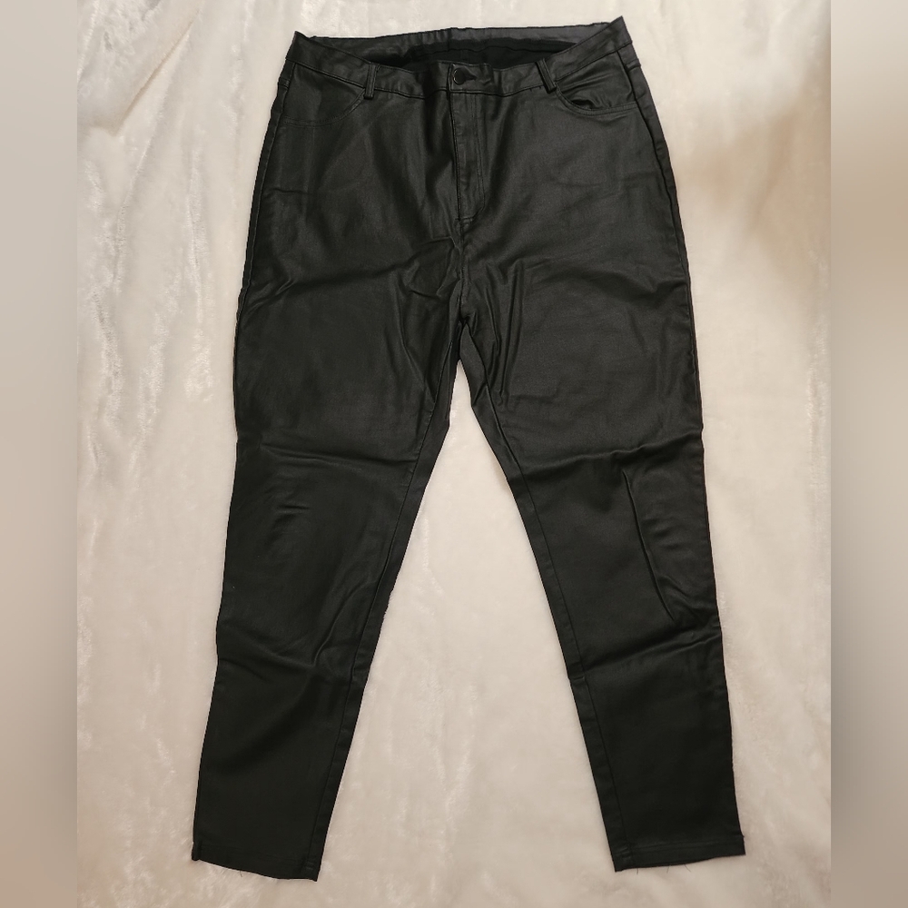 Black Coated Denim Leather Like Skinny Jeans
